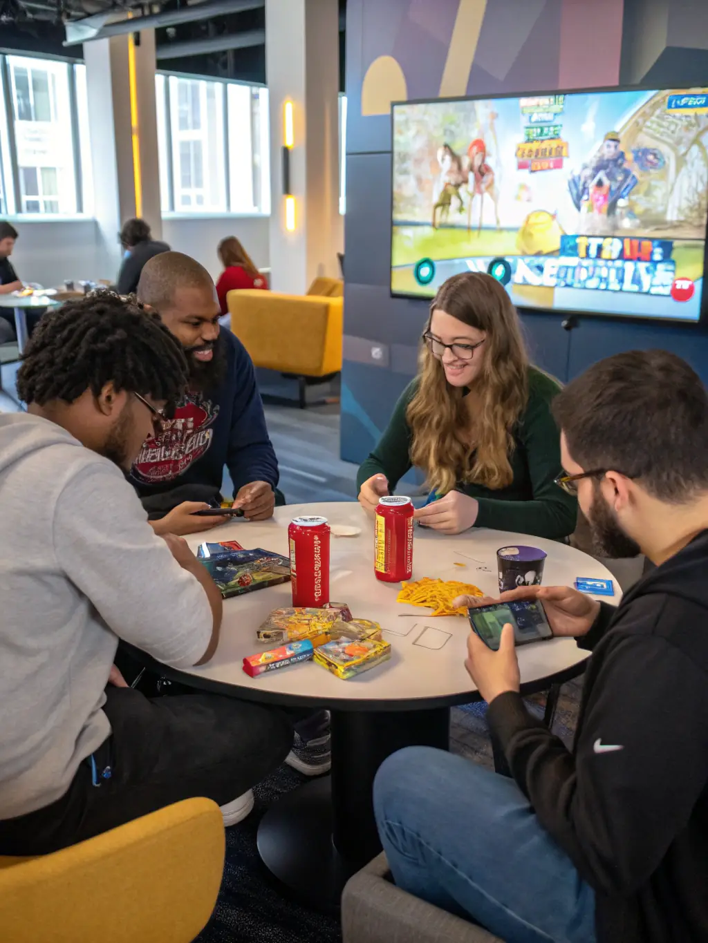 A network of gaming influencers collaborating on a project, discussing strategies and content ideas, emphasizing the power of collaboration.